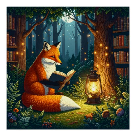 Fox in a Magical Forest Library Perfect Poster (Voorkant)