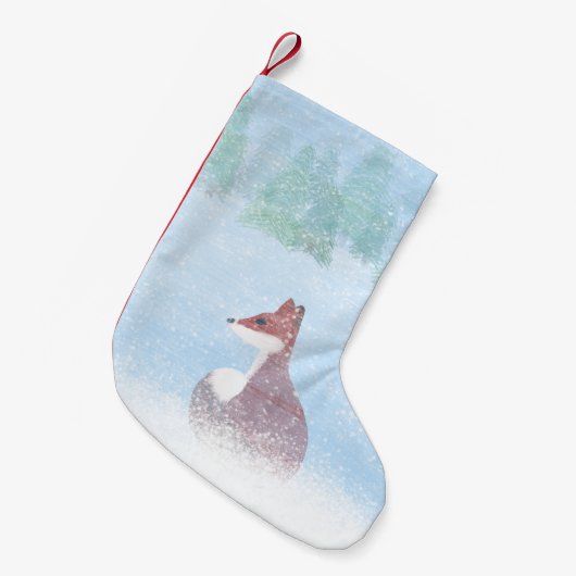 Fox in a Snowy Forest Stocking Kleine Kerstsok (Voorkant (Hangend))