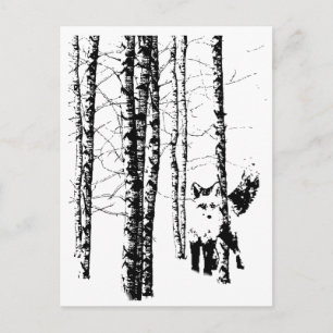 Fox in Birch Forest Modern Art Briefkaart