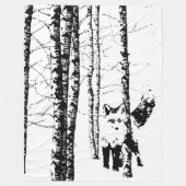 Fox in Birch Tree Forest Black Silhouette Fleece Deken (Voorkant)