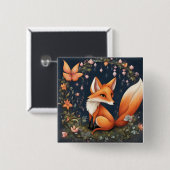 Fox in bloei vierkante button 5,1 cm (Voorkant /achterkant)
