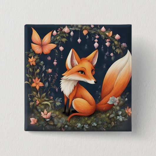 Fox in bloei vierkante button 5,1 cm (Voorkant)