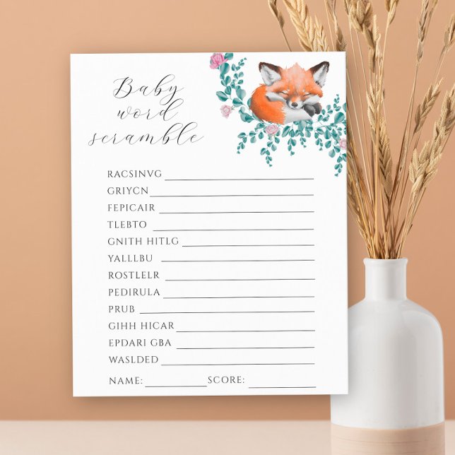 Fox in bloei - Word scramble baby shower spel (Creator heeft geüpload)