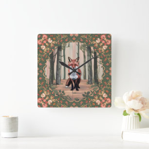  Fox in de Bossen Natuur-geïnspireerde kunst Vierkante Klok