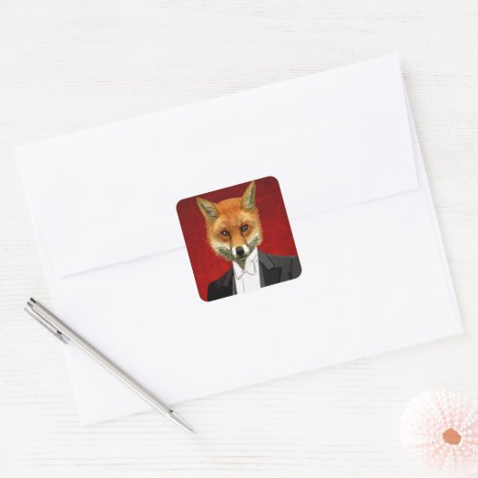 Fox in de Eeuwige Suit, portret Vierkante Sticker (Envelop)