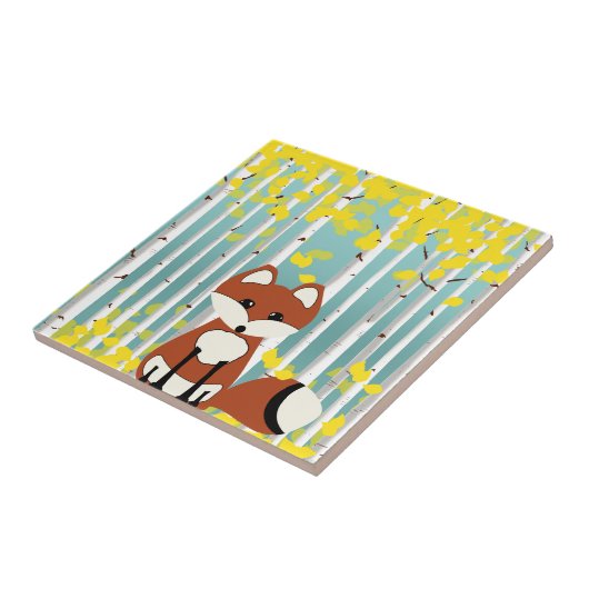 Fox in de Herfst Birches Tegeltje (Zijkant)