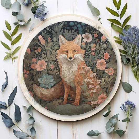 Fox in de herfsttuin William Morris Style Papieren Bordje