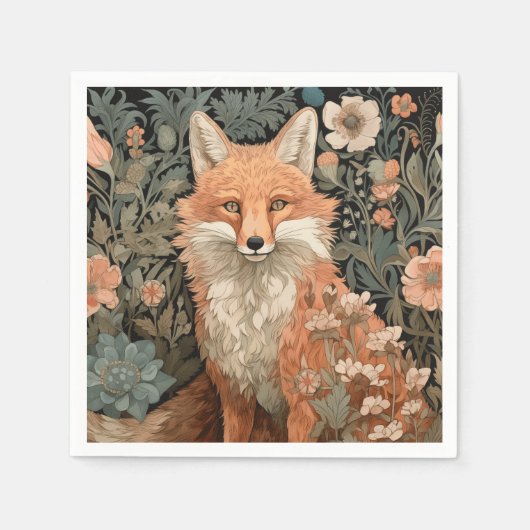 Fox in de herfsttuin William Morris Style Servet (Voorkant)