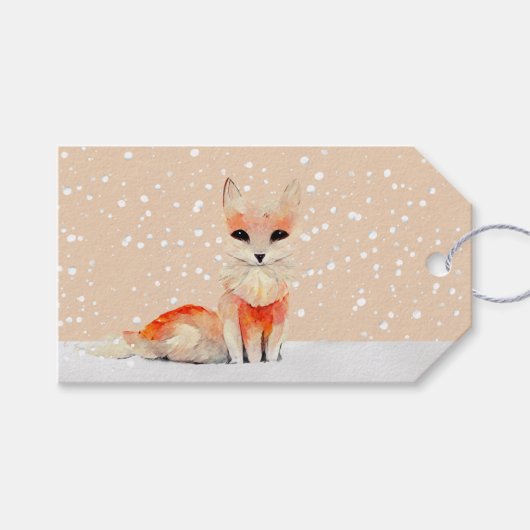 Fox in een SneeuwStorm met kerstcadeau Label Cadeaulabel (Voorkant (Horizontaal))