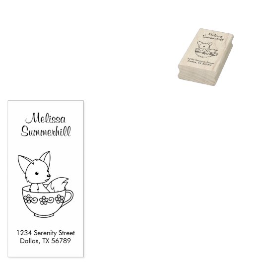 Fox in een Teacup-adres Rubberstempel (Gestempeld)