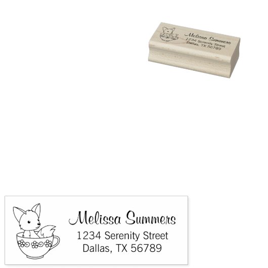 Fox in een Teacup-adres Rubberstempel (Gestempeld)