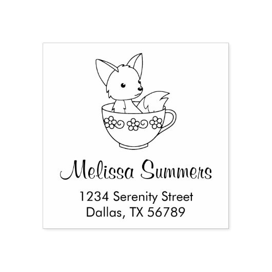 Fox in een Teacup-adres Rubberstempel (Afrduk)