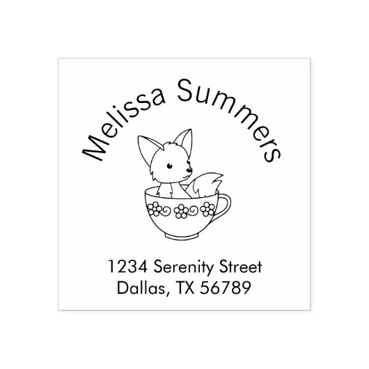 Fox in een Teacup Arch Adres Rubberstempel (Afrduk)