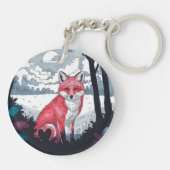 Fox in Forest Clearing Ronde Acryl Sleutelhanger (Achterkant)