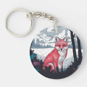Fox in Forest Clearing Ronde Acryl Sleutelhanger (Voorkant)