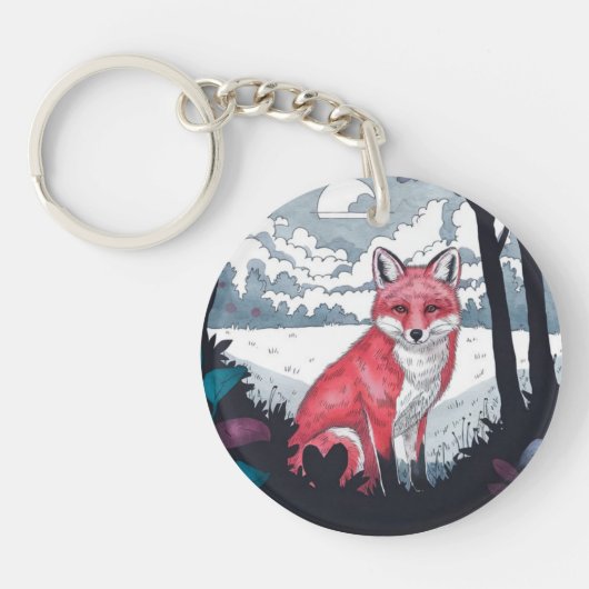 Fox in Forest Clearing Ronde Acryl Sleutelhanger (Voorkant)