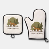 Fox in het bos ovenwant & pannenlap set (Voorkant)