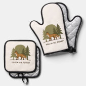 Fox in het bos ovenwant & pannenlap set (Voorkant / Achterkant)