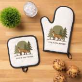 Fox in het bos ovenwant & pannenlap set (Top down)