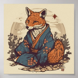 Fox in japanse stijl poster