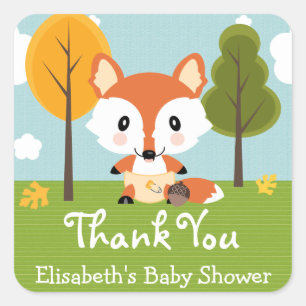 FOX IN LUIER BABY SHOWER DANK U VIERKANTE STICKER