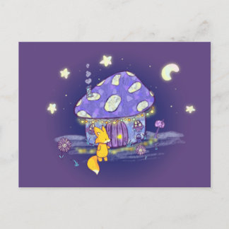 Fox in Lunar Mushroom House Briefkaart