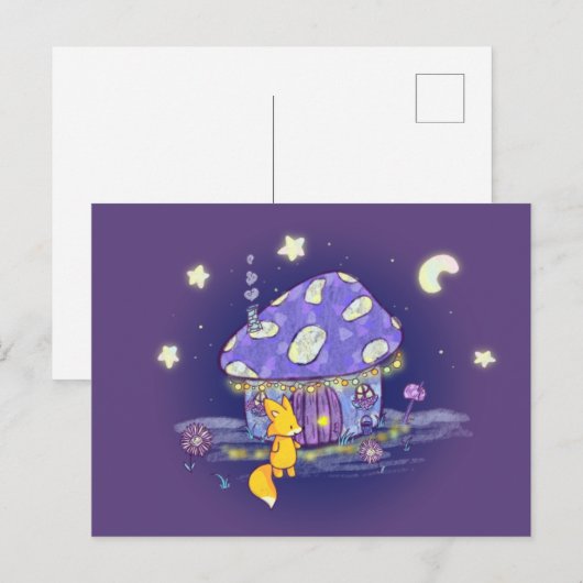 Fox in Lunar Mushroom House Briefkaart (Voorkant / Achterkant)