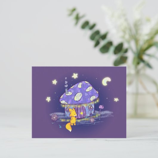 Fox in Lunar Mushroom House Briefkaart (Staand voorkant)