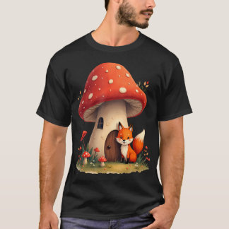 Fox In Mushroom House Cottagecore Funny Fox In Fai T-shirt