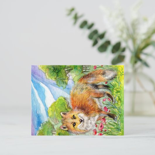 Fox in papaverveld briefkaart (Staand voorkant)