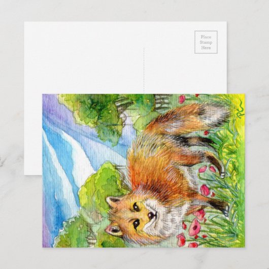Fox in papaverveld briefkaart (Voorkant / Achterkant)