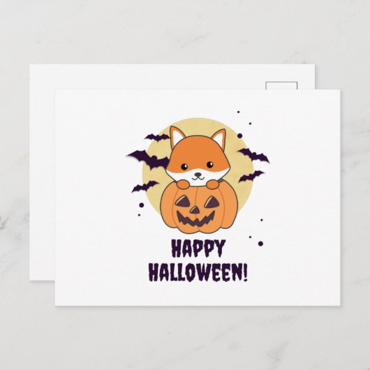 Fox in pomkin sweet foxes Happy Halloween Briefkaart (Voorkant / Achterkant)