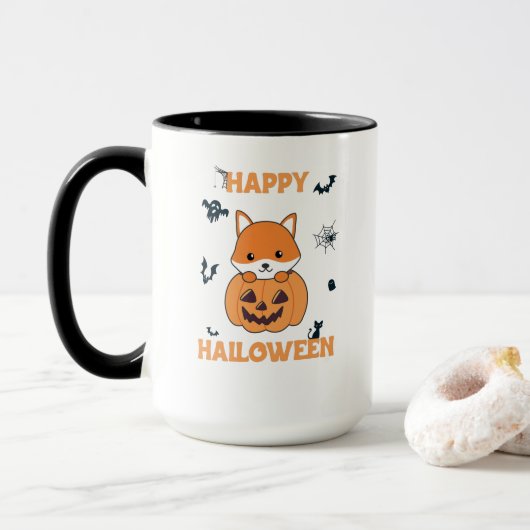 Fox in pomkin sweet foxes Happy Halloween Mok (Met donut)