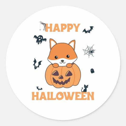 Fox in pomkin sweet foxes Happy Halloween Ronde Sticker (Voorkant)