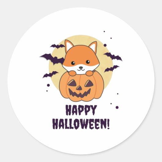 Fox in pomkin sweet foxes Happy Halloween Ronde Sticker (Voorkant)