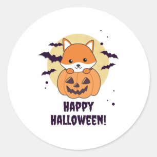 Fox in pomkin sweet foxes Happy Halloween Ronde Sticker