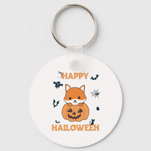 Fox in pomkin sweet foxes Happy Halloween Sleutelhanger (Voorkant)