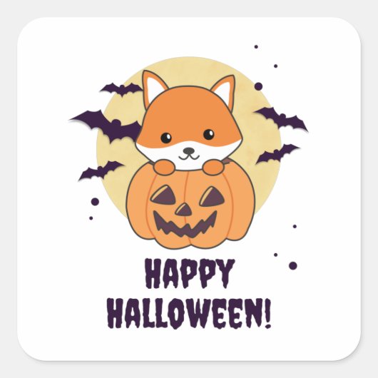 Fox in pomkin sweet foxes Happy Halloween Vierkante Sticker (Voorkant)