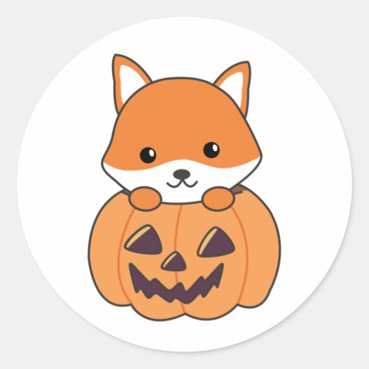 Fox in pompoen zoete vossen gelukkig Halloween Cla Ronde Sticker (Voorkant)