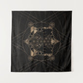 Fox in Sacred Geometry - Zwart en goud Wandkleed (Voorkant (horizontaal))