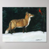 Fox in sneeuw Kunstreproductie Poster (Voorkant)