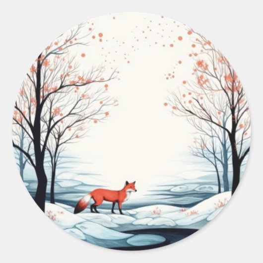 Fox in Sneeuw Ronde Sticker - Kerstmis (Voorkant)