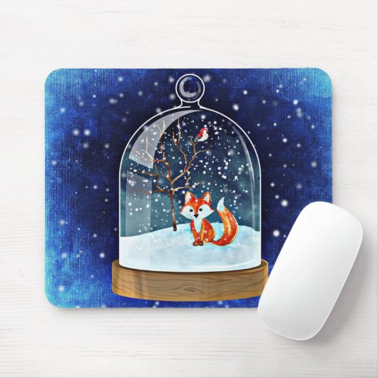 Fox in Snow Wereldbol Mousepad Muismat (Met muis)