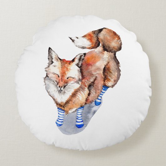 Fox in Sokken Rond Kussen (Voorkant)