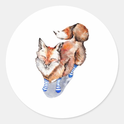 Fox in Sokken Ronde Sticker (Voorkant)