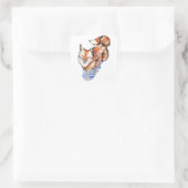 Fox in Sokken Vierkante Sticker (Tas)