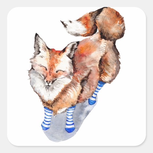 Fox in Sokken Vierkante Sticker (Voorkant)