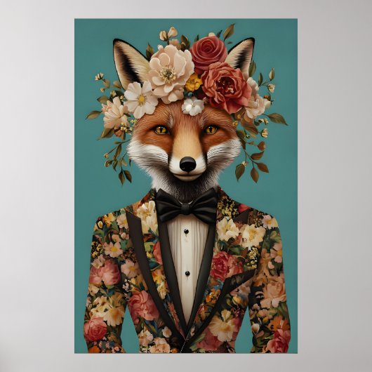 Fox In Suit Poster, Fox Portrait, Fox Oil Poster (Voorkant)
