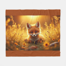 Fox in the flowers at sunrise fleece deken