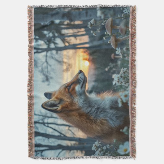 Fox in the flowers deken (Voorkant Verticaal)